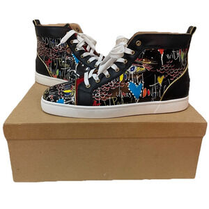 Christian Louboutin Louis Junior Graffiti Print Black Leather High Top 44
